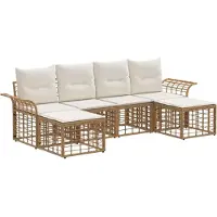 vidaXL Tuinset met 6 zitplaatsen, natuurlijke kleur en crème-witte polyester bekleding