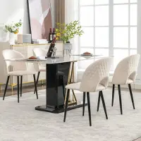 STILVORA Eetkamerstoel Set Van 4 - Fluwelen Zitting Met Rugleuning - Metalen Onderstel Met Verstelbare Poten - Beige - 47×44×84 cm