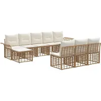 vidaXL Buiten bank set 9 st Natuurlijk en Crème Wit Polyester