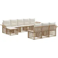 vidaXL Buiten bank set 10 st Natuurlijk en Crème Wit Polyester