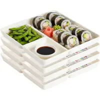 PlasticForte Vakjesborden - 4x stuks - ivoor wit - gourmetbord - 3-vaks - kunststof - 24 x 24 cm - fonduebord - bbq - camping
