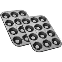 Zenker 9346850 Set van 2 Rumbabavormpjes, mini savarinvorm, cakevorm, Staal, Zwart, 38,5 x 26,5 x 3 cm