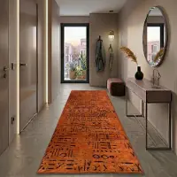 Floordirekt Maatwerktapijt Vena - Hoogwaardig Jacquardweefsel met Patroon - Aangenaam Zachte Katoenpool - Terra - 80 x 450 cm