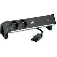 Bachmann DESK2 ALU ZWART 2xbeschermend contact USB C, USB Lader 60W 0.2m GST18