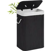 Songmics Bamboe wasmand met uitneembare waszak, Zwart