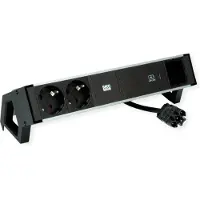 Bachmann DESK2 ALU ZWART 2xbeschermend contact USB C, USB Lader 60W 1xABD 0,2m GST18