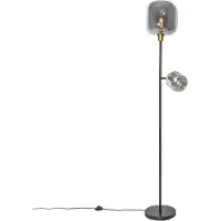 QAZQA Vloerlamp zwart met goud met smoke glas 2-lichts - Zuzanna