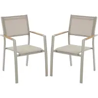 Vente-unique Set van 2 stapelbare tuinfauteuils in aluminium en textileen - Taupe - MACILA van MYLIA