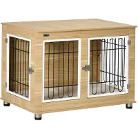 PawHut Hondenkooi, wasbaar kussen, 2 vergrendelingen, stelvoeten, 90 cm x 58 cm x 65 cm, naturel + zwart+ wit