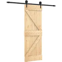 vidaXL Schuifdeur, natuurlijke kleur en zwart, 70 x 210 cm, massief eikenhout