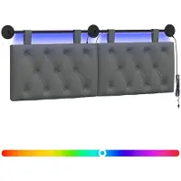 vidaXL Hangend hoofdbord Met LED-verlichting Donkergrijs Stof