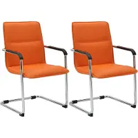 CLP Seattle Set van 2 bezoekersstoelen - Met armleuning - Eetkamerstoel - Kunstleer/oranje