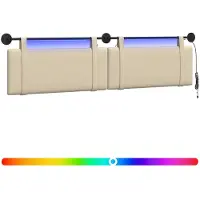 vidaXL Hangend hoofdbord Met LED-verlichting Crèmekleurig Stof