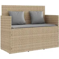 vidaXL Tuinbank met kussens poly rattan beige