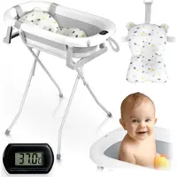 Ricokids Opvouwbaar babybadje met standaard, thermometer en inzetstuk RK-287 wit-grijs