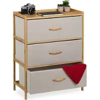 Relaxdays Kommode met 3 laden, bambus, beige-lichtbruin