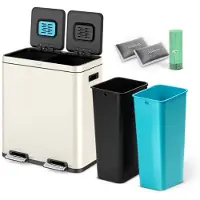Deleca Recycle Prullenbak - 2 Vakken - 60 Liter (2x30) - Statiegeld container - Pedaalemmer - FreshAura Geurbestrijding - RVS Crème Wit