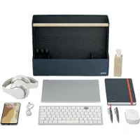 Leitz bureau-organizer, 4 vakken + 3 pennenhouders, tot 8 kg, B 380 x D 190 x H 260 mm, houten handgreep, gerecyclede stof, donkergrijs
