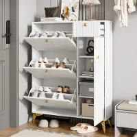 Sweiko Schoenenkast - 3 legplanken - 1 lade - 1 deur - 121 x 90 x 25 cm - Wit