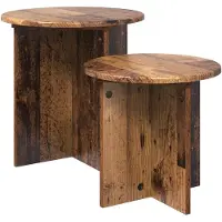 vidaXL Bijzettafelset 2 st Oud hout Ø 45 x 45 cm Geconstrueerd hout