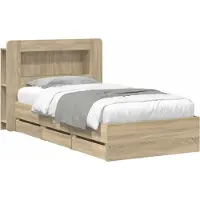 vidaXL Bedframe met opbergruimte en hoofdbord Sonoma Eiken 75 x 190 cm