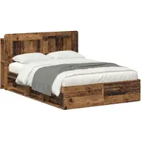 vidaXL Bedombouw met opslag Oud hout 135 x 190 cm Bewerkt hout