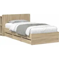 vidaXL Bedframe met opbergruimte en hoofdbord Sonoma Eiken 75 x 190 cm