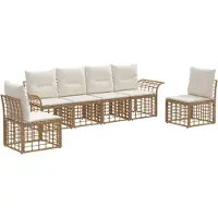 vidaXL Tuinset met 6 zitplaatsen, natuurlijke kleur en crème-witte polyester bekleding