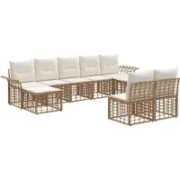 vidaXL Buiten bank set 9 st Natuurlijk en Crème Wit Polyester