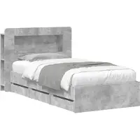 vidaXL Bedframe met opbergruimte en hoofdbord Betongrijs 75 x 190 cm