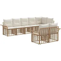 vidaXL Buiten bank set 8 st Natuurlijk en Crème Wit poly rattan