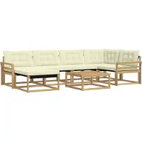 vidaXL Buiten bank set 7 st Wit en crèmekleurig Massief Acacia Hout