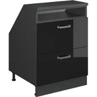 Vicco R-Line Keukenkast voor schuine wand – 60 cm met 2 laden, kastromp 60 cm diepte Zwart hoogglans