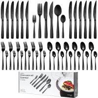 Deleca 6 Persoons Bestekset Essential (36-delig) - Lepels, Messen, Vorken, Steakmessen & Gebaksvorkjes - Vaatwasserbestendig Bestek - Glanzend Zwart / Edelstaal