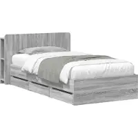 vidaXL Bedframe met opbergruimte en hoofdbord Grijs Sonoma 90 x 200 cm