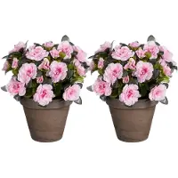 Mica Decorations Kunstplant - 2x - Azalea - Roze - in pot - 31 cm - nepplanten - kunstbloemen