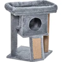 PawHut Paws Krabpaal met jute krabmat staaf, krabplank, kattenmeubel, MDF pluche, lichtgrijs