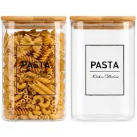 Vivalto Voorraadpot Essentials - 2x - keuken - pasta - glas - 1,2L - luchtdichte deksel