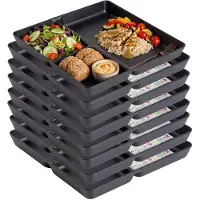 PlasticForte Vakjesborden - 8x stuks - zwart - gourmetbord - 3-vaks - kunststof - 24 x 24 cm - fonduebord - bbq - camping