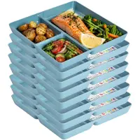 PlasticForte Vakjesborden - 8x stuks - blauw - gourmetbord - 3-vaks - kunststof - 24 x 24 cm - fonduebord - bbq - camping