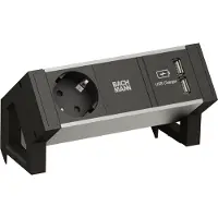 Bachmann DESK2 ALU ZWART 1x geaard stopcontact 1x USB oplader GST18