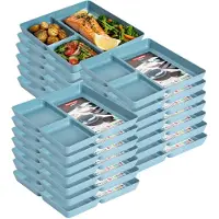 PlasticForte Vakjesborden - 20x stuks - blauw - gourmetbord - 3-vaks - kunststof - 24 x 24 cm - fonduebord - bbq - camping