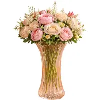 Atmosphera Bloemenvaas Delight - boeket vaas - glas - pastel oranje - 15 x 30 cm