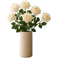 Mica Decorations Kunstbloemen Roos Amore - 6x - 66 cm - creme wit - zijdebloemen - boeket - rozen