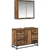 vidaXL Badkamermeubel Set 2 st Oud Hout 80 x 33 x 60 cm Bewerkt hout