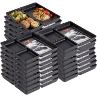 PlasticForte Vakjesborden - 24x stuks - zwart - gourmetbord - 3-vaks - kunststof - 24 x 24 cm - fonduebord - bbq - camping