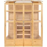 Monster Houten muurkas - 155 x 70 cm - naturel - aanbouwkas broeikas tuinkas balkonkas