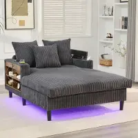 MODFU Chaise Longue - Met Opbergruimte, Usb-Aansluiting En Led-Verlichting - Modern - Voor Woonkamer - Ribfluweel - Donkergrijs - 129 X 170 X 70 Cm