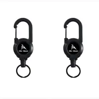 INF 2-pack intrekbare anti-verlies sleutelhangers — hoogveerkrachtig 60cm, glad kunststof, karabijnhaak, 12cm x 4cm x 4cm Black
