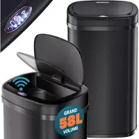 Monzana Sensor Vuilnisbak roestvrij staal Zwart 58L